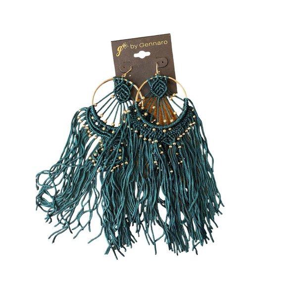 g by Gennaro Jewelry - g by Gennaro Fashion Hoop Teal Blue Tassel Earrings